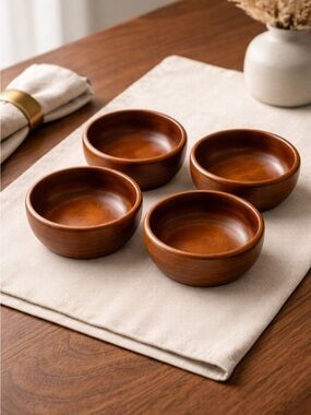 VINTAGE Hellerware Wood Small Serving/Salad Bowls Set of 4